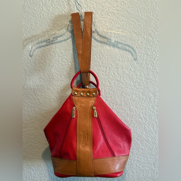 RARE Valentina Sling Backpack Real Finest Italian Red Leather Convertible Bag - Picture 7 of 16